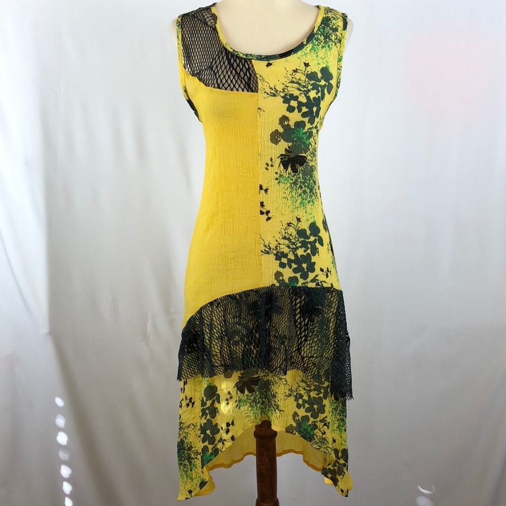 Floral High Low Dress in Yellow and Green
